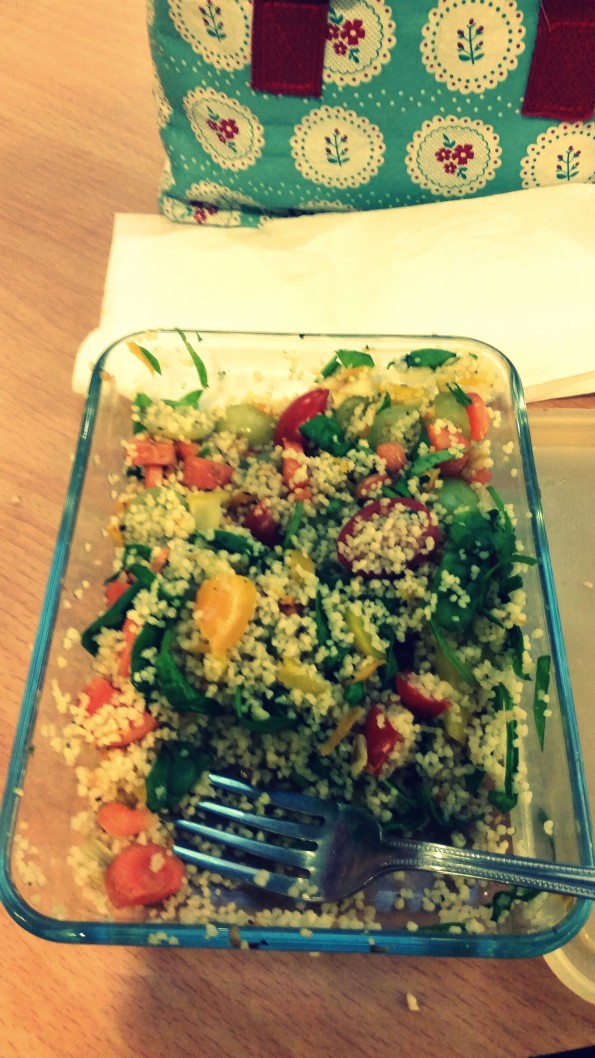Getting leftovers right: Just took the left over couscous and added some fresh veg to take to work as a delicious fresh and healthy salad for lunch